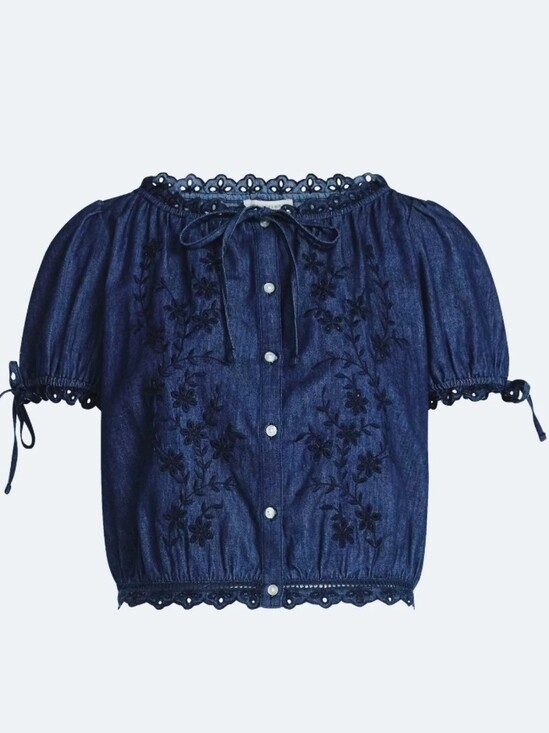 Free Assembly Tops - New Free Assembly Women's Embroidered Cropped Cotton Top with Short sleeves